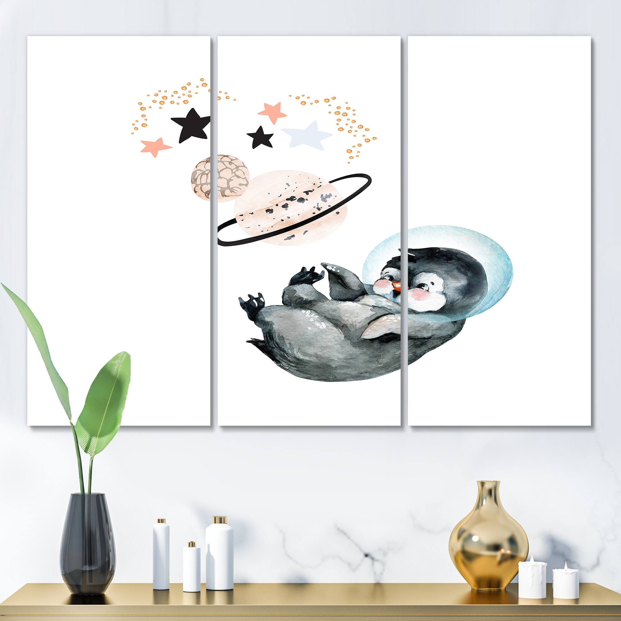 Designart - Little Penguin With Stars and Planets I